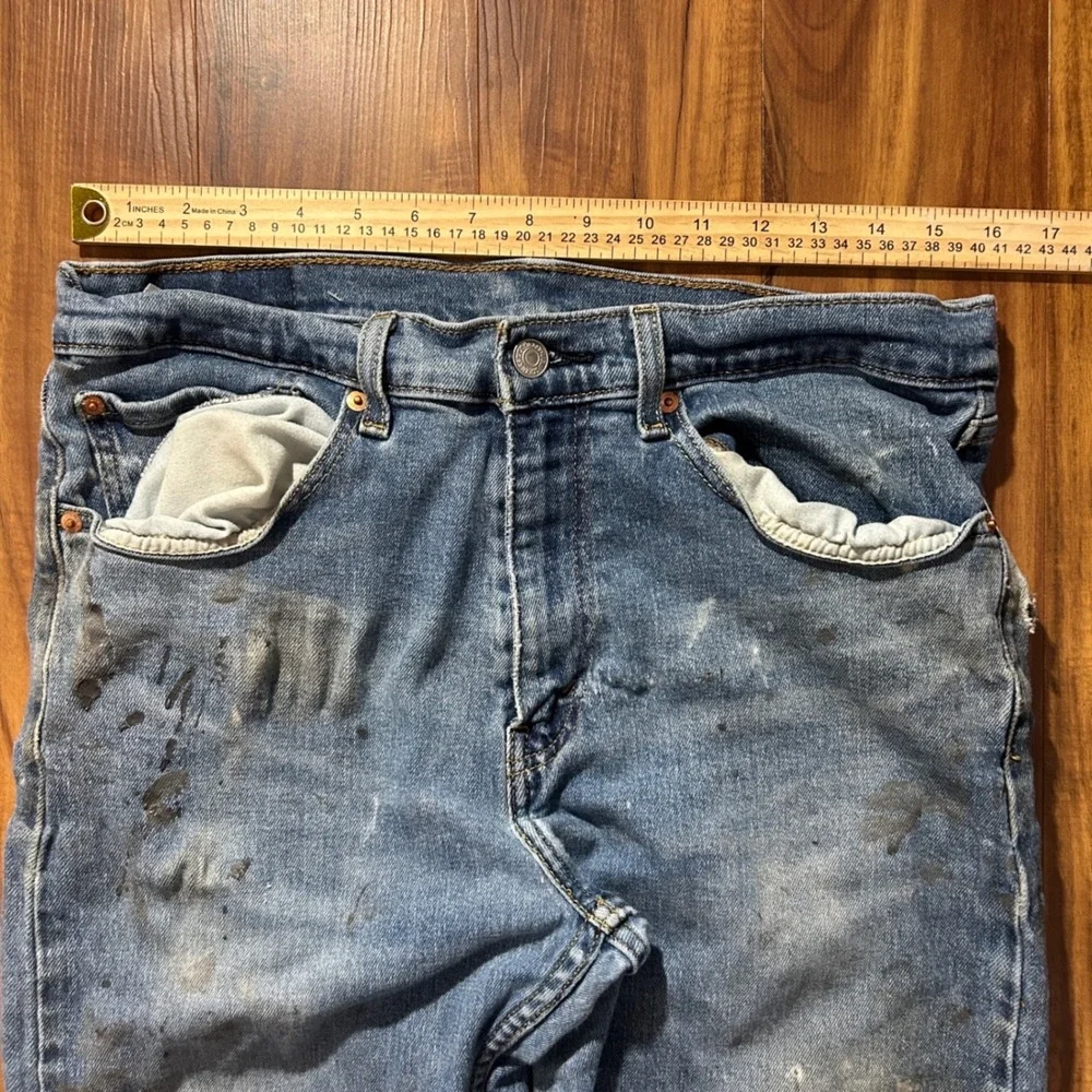 Levis 505 Regular Fit Blue Jeans Mens 34x30 Distressed Paint Splatter Thrashed